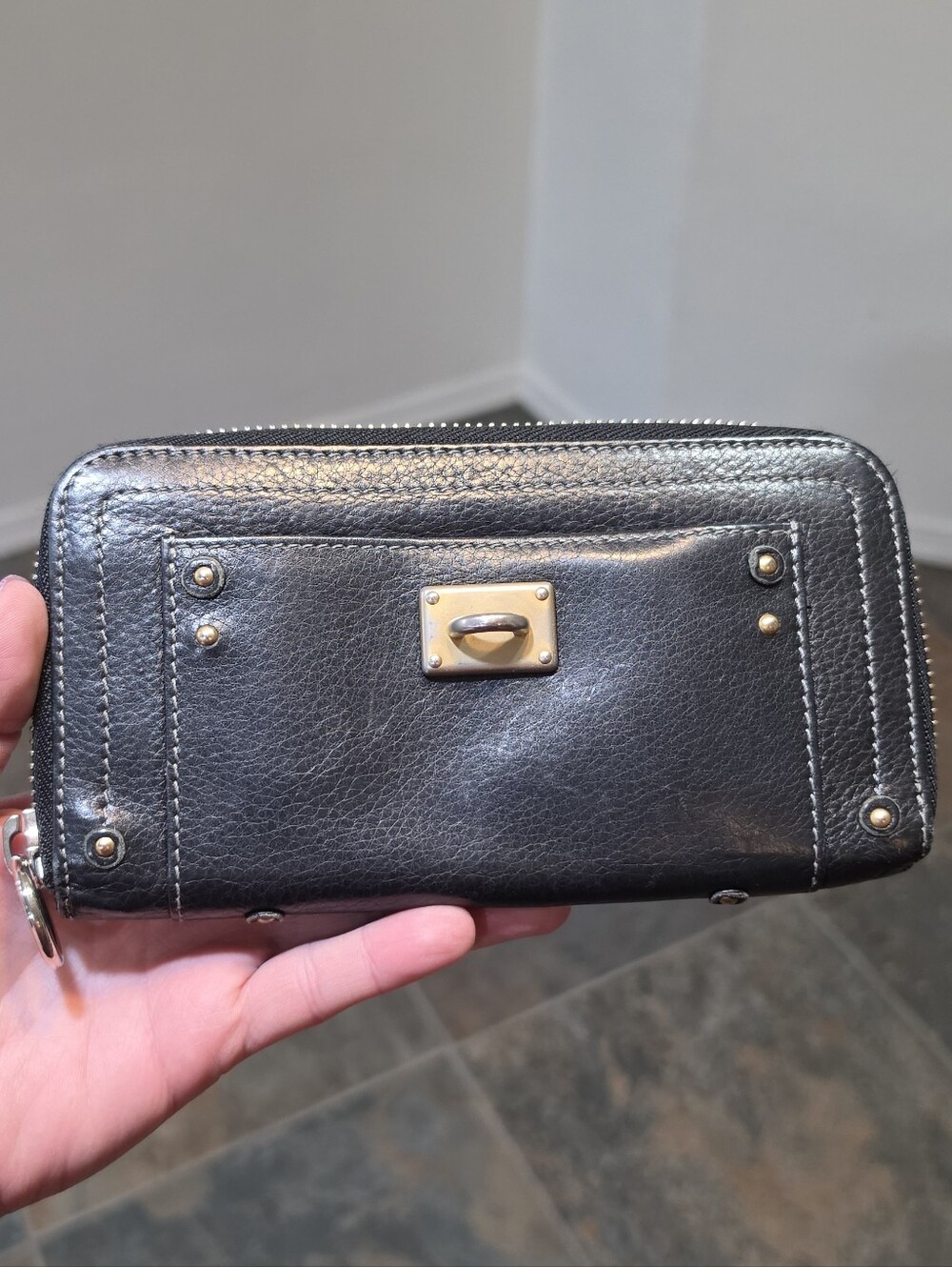 Chloé Vintage Black Paddington Leather Continental Zip Around Long Wallet